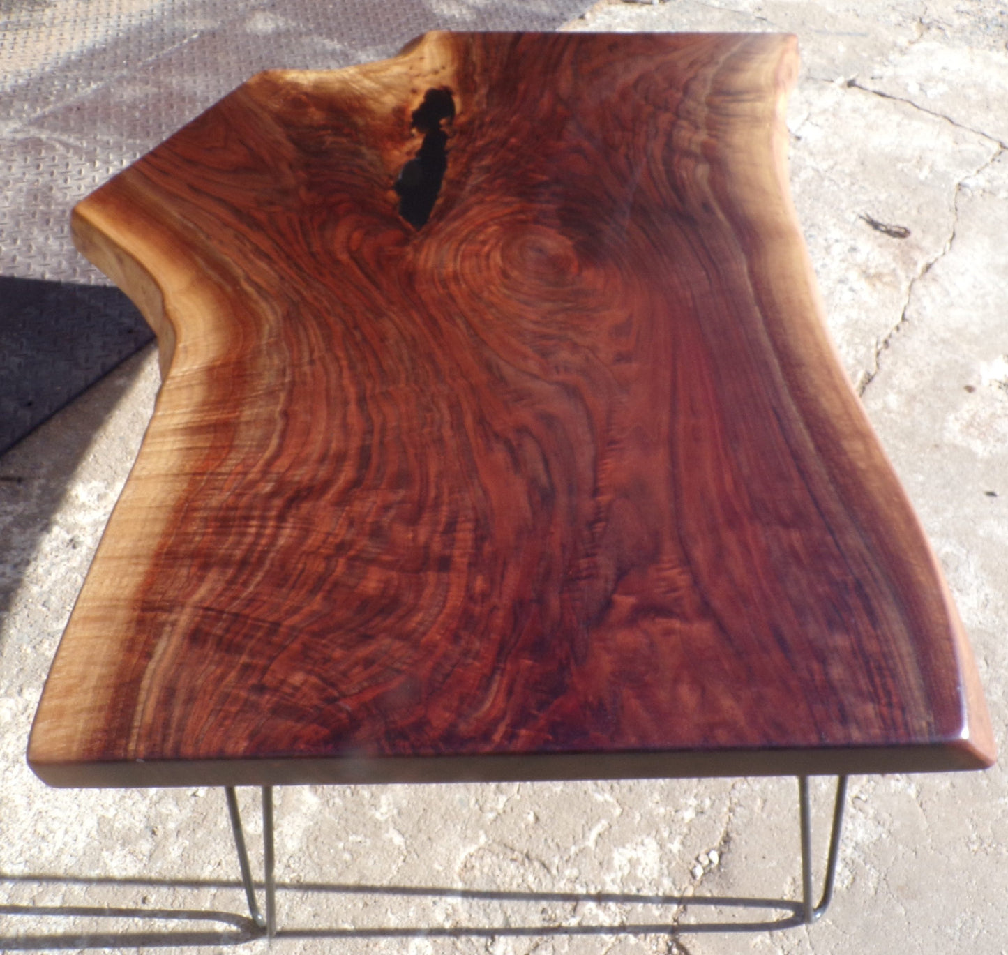 Black Walnut Crotch Coffee Table with Hairpin legs
