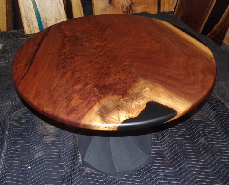 Round Black Walnut and Black Epoxy Table