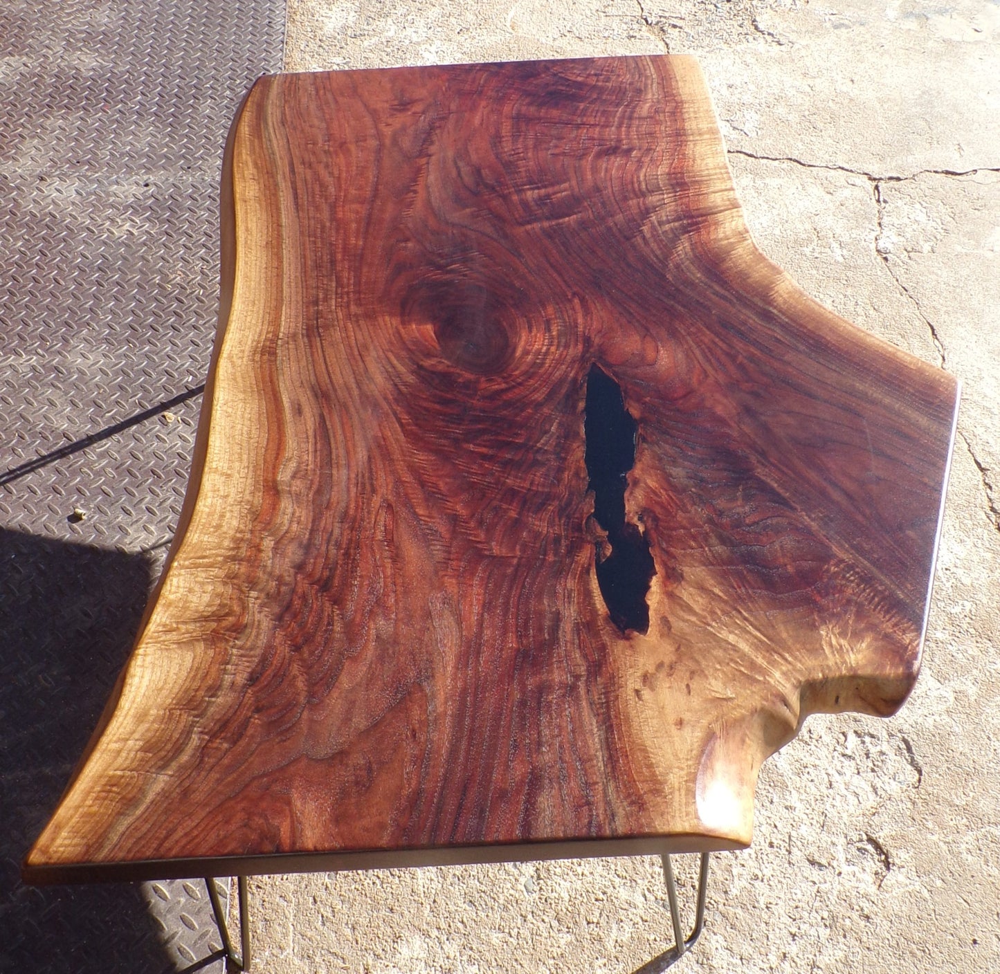 Black Walnut Crotch Coffee Table with Hairpin legs